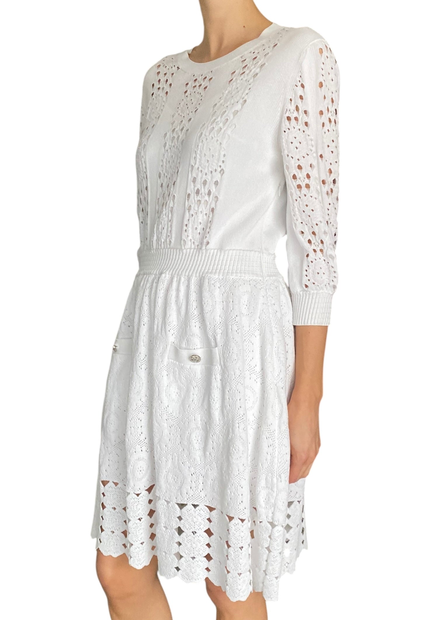 Chanel 20P White Open Knit Dress - FR42 / L