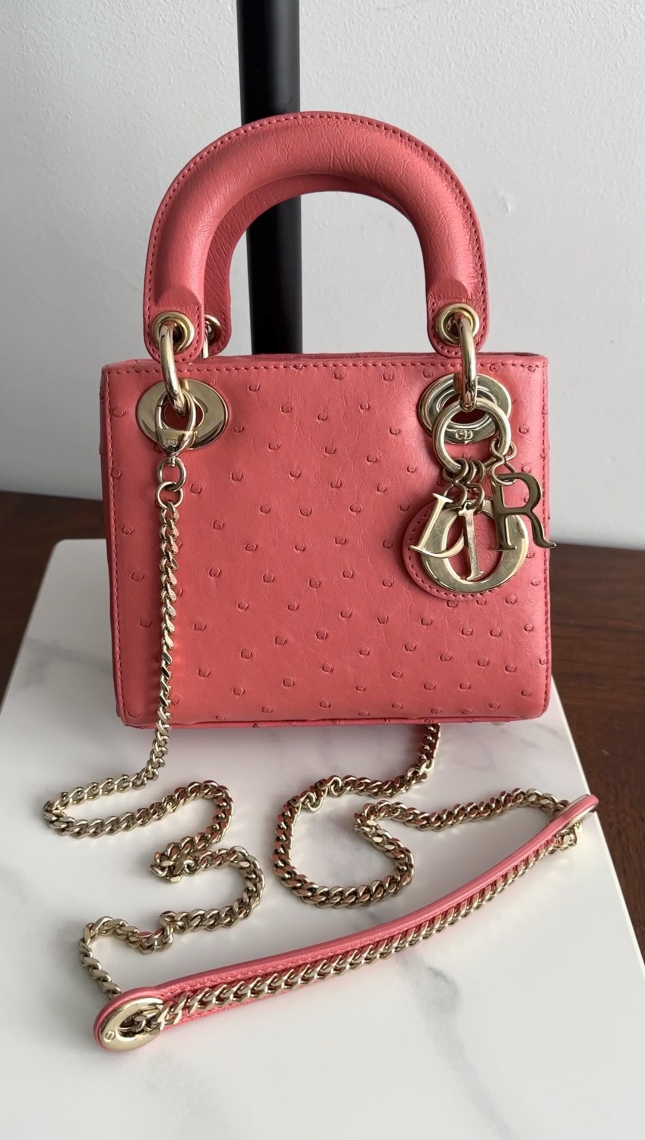Christian Dior Lady Dior Pink Ostrich Mini Bag
