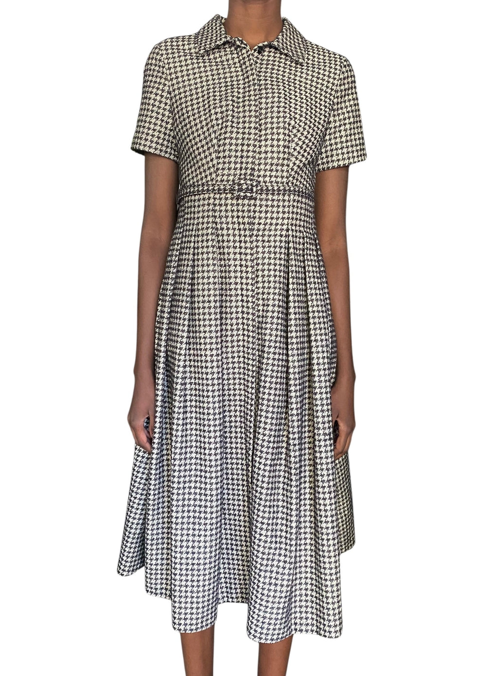 Christian Dior 2021 Houndstooth Midi Length Pleated Dress - IT 42 / FR 38 / US 6