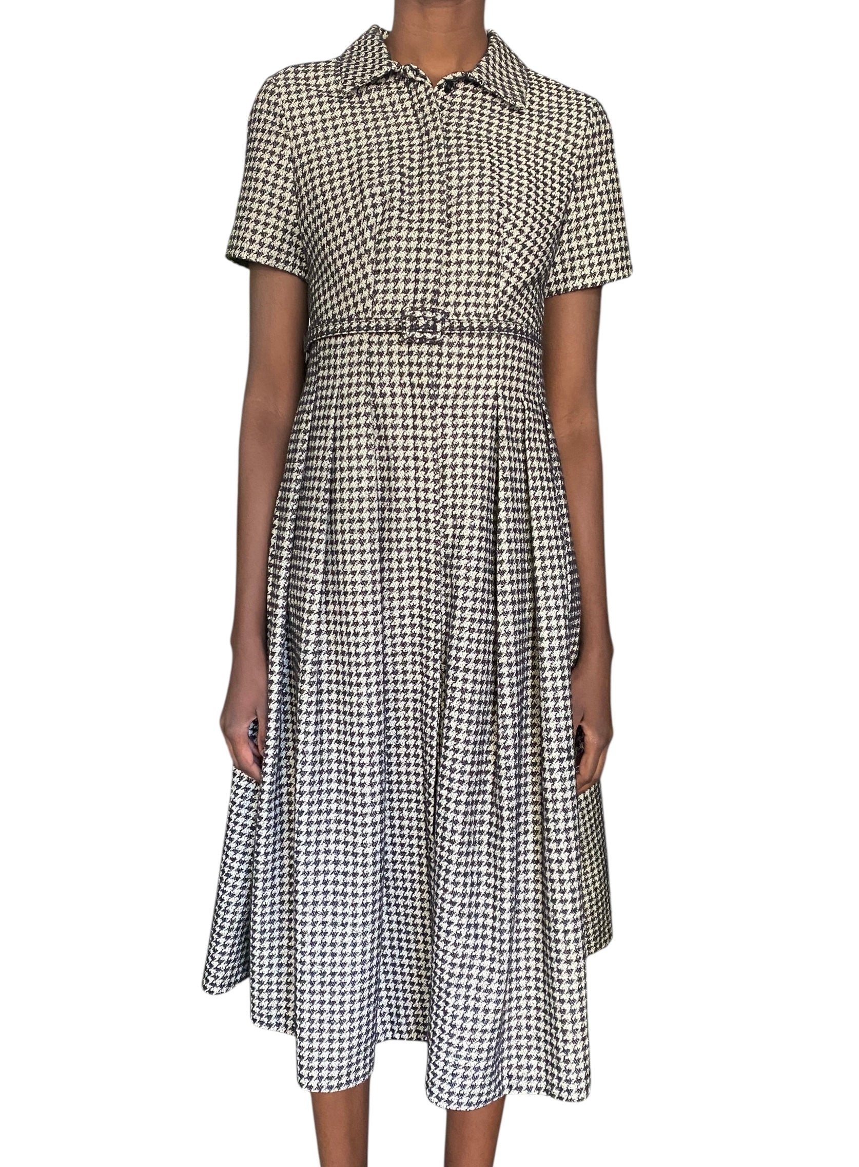 Christian Dior 2021 Houndstooth Midi Length Pleated Dress - IT 42 / FR 38 / US 6