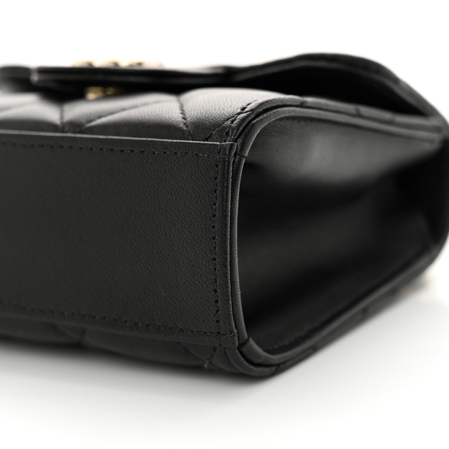 Lambskin Quilted Top Handle Flap Clutch With Chain  Black