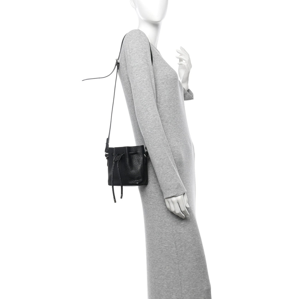 Calfskin Buffalo Mini Bucket Bag Black