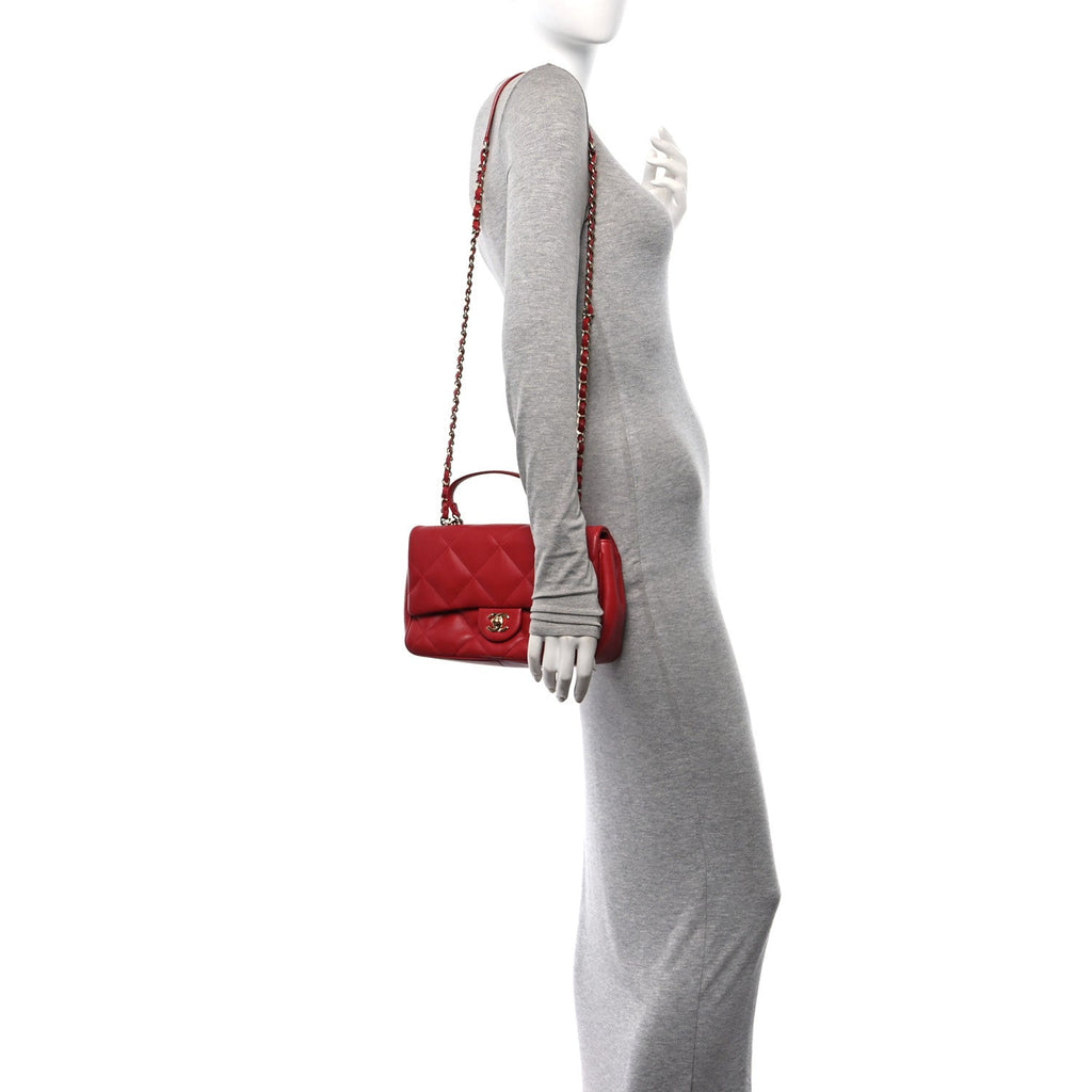Lambskin Quilted Easy Carry Flap Red