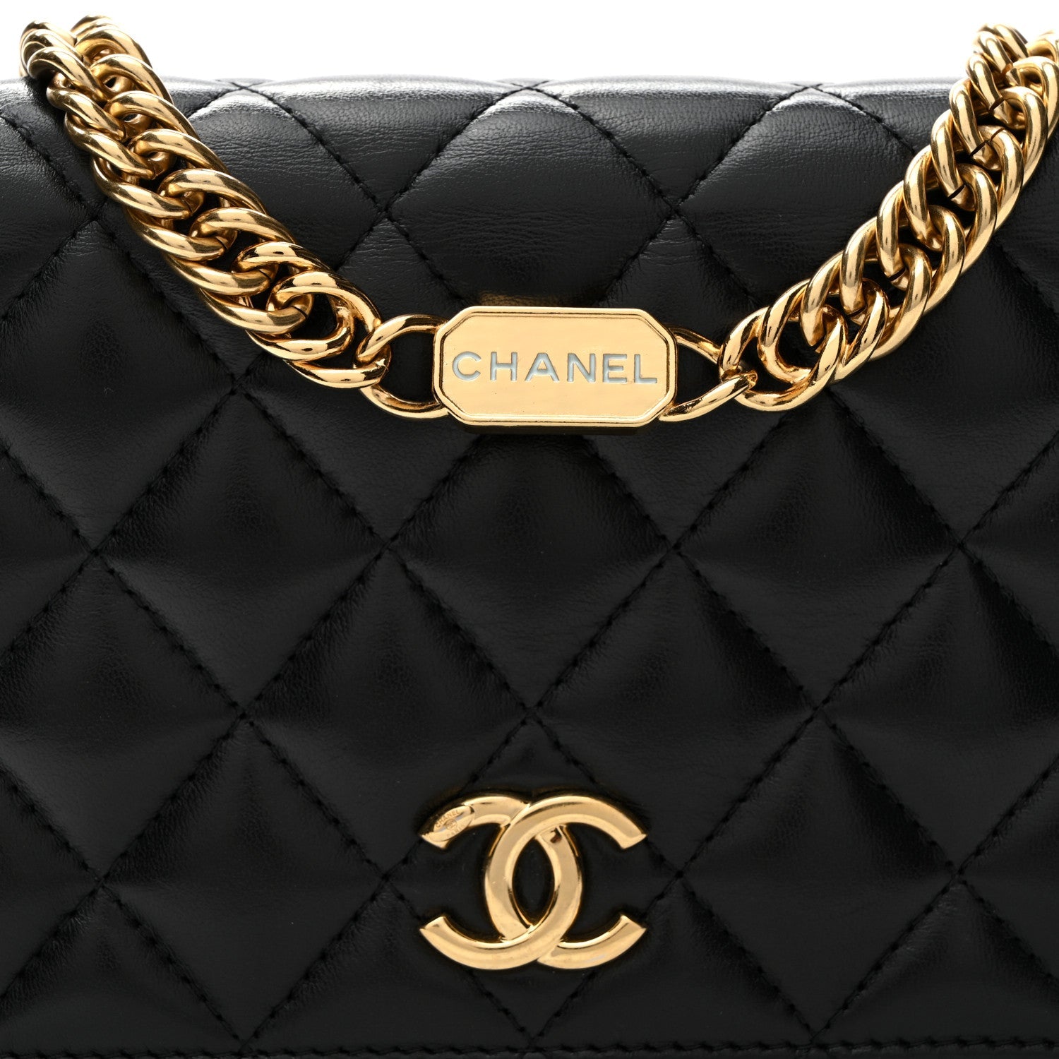 Lambskin Quilted Enamel Logo Chain WOC Black