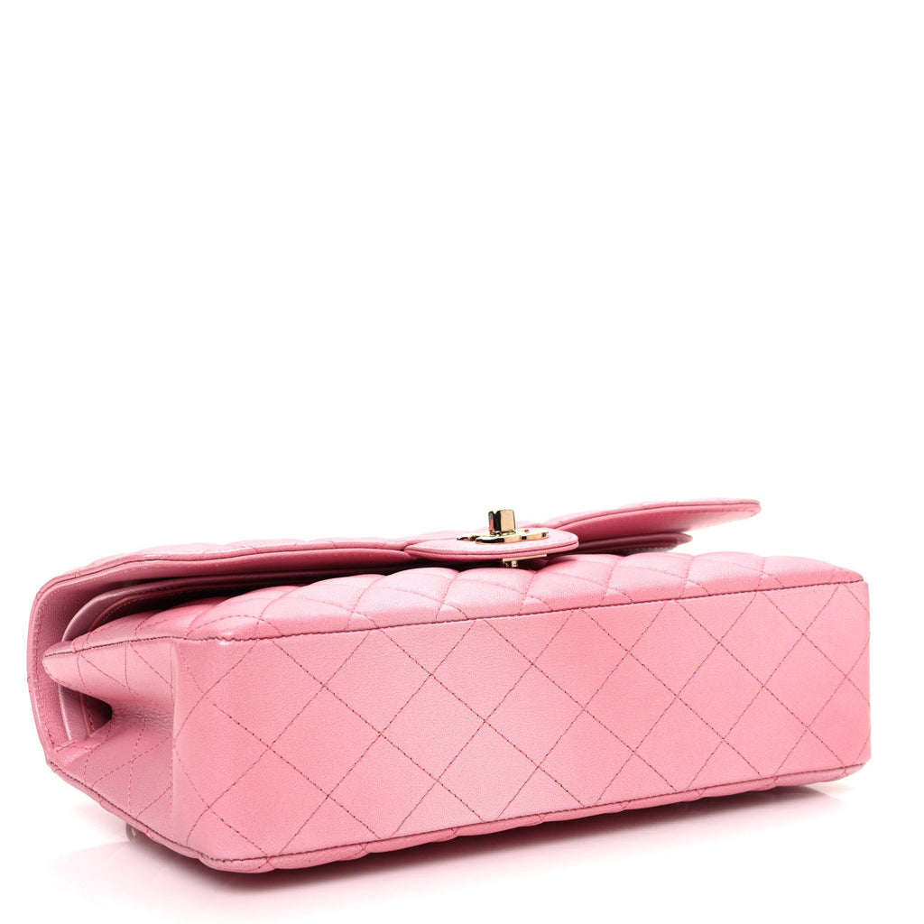 Metallic Goatskin Ombre Quilted Medium Double Flap Pink