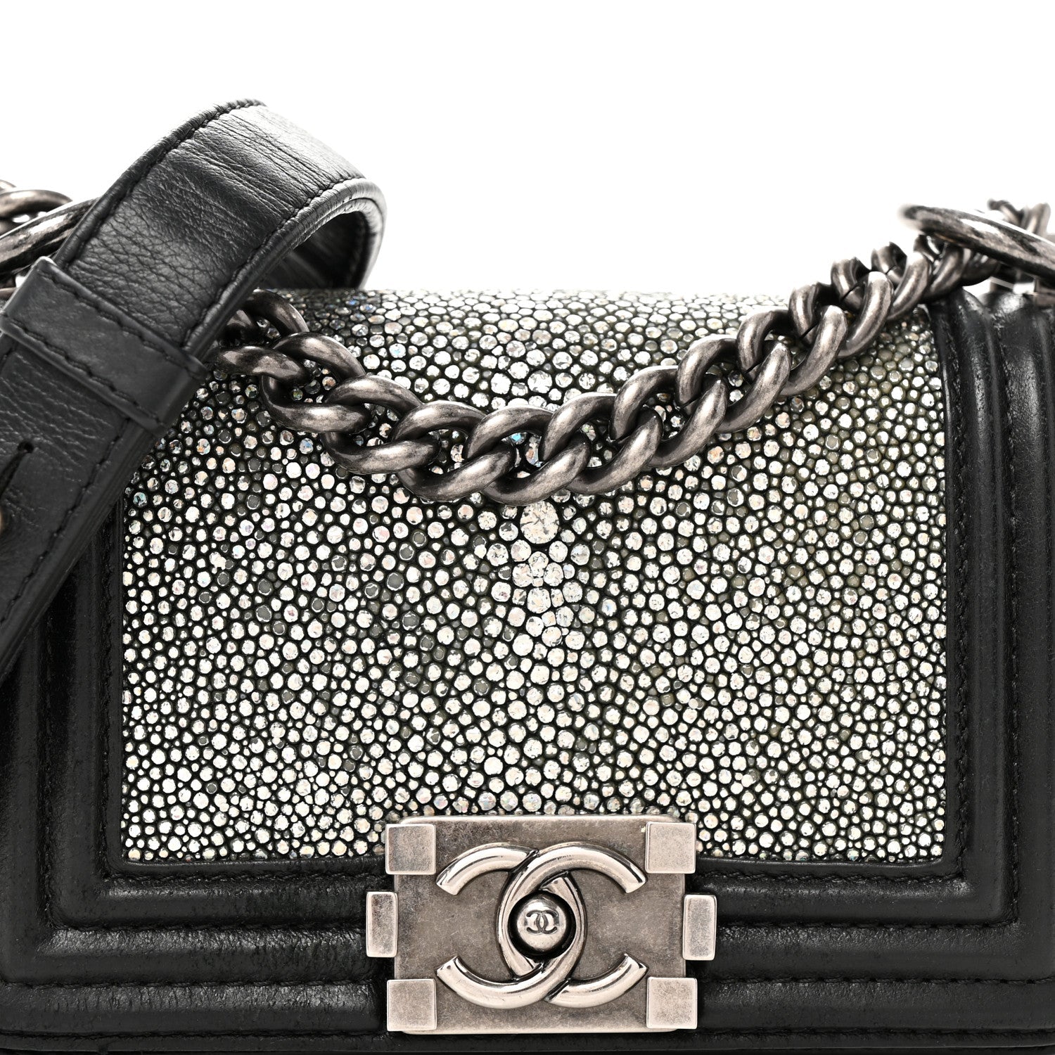 Galuchat Stingray Mini Boy Flap Black Silver