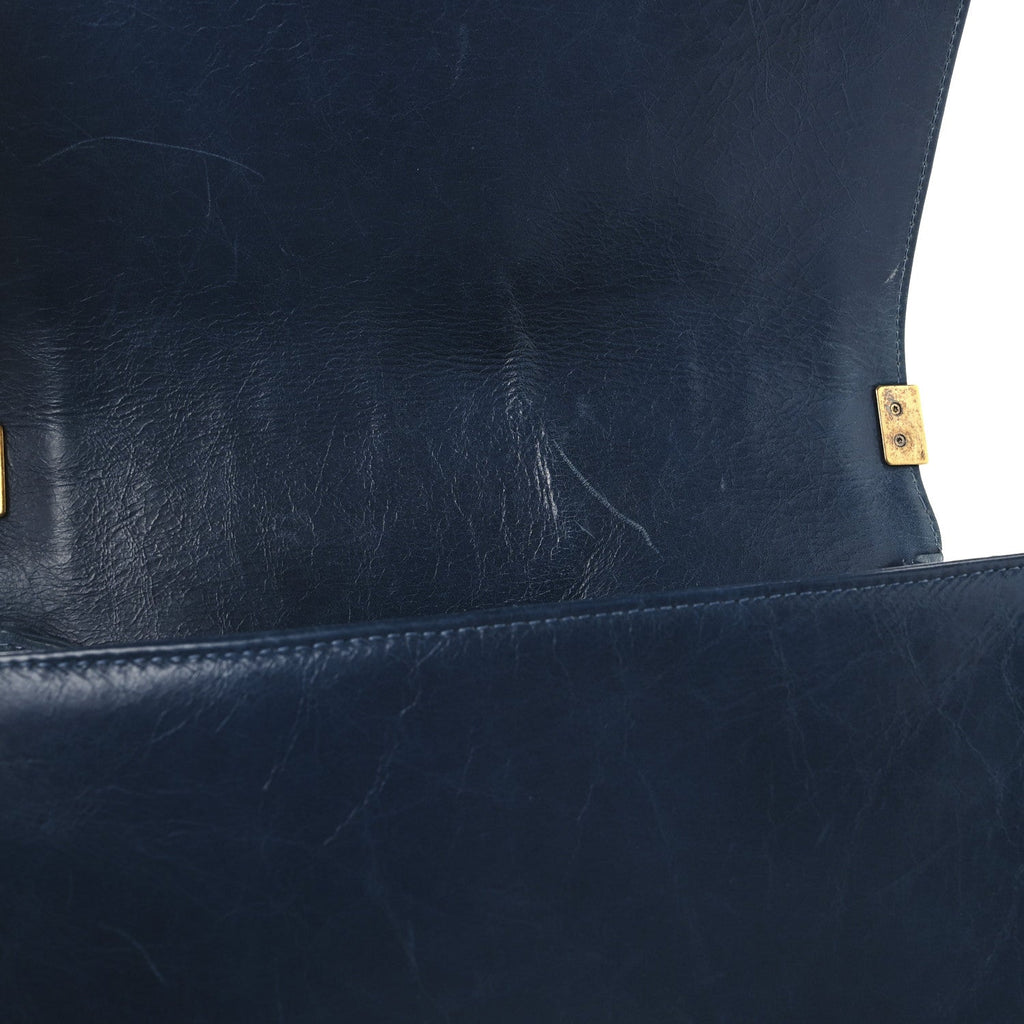 Aged Calfskin Quilted Medium Boy Flap Blue