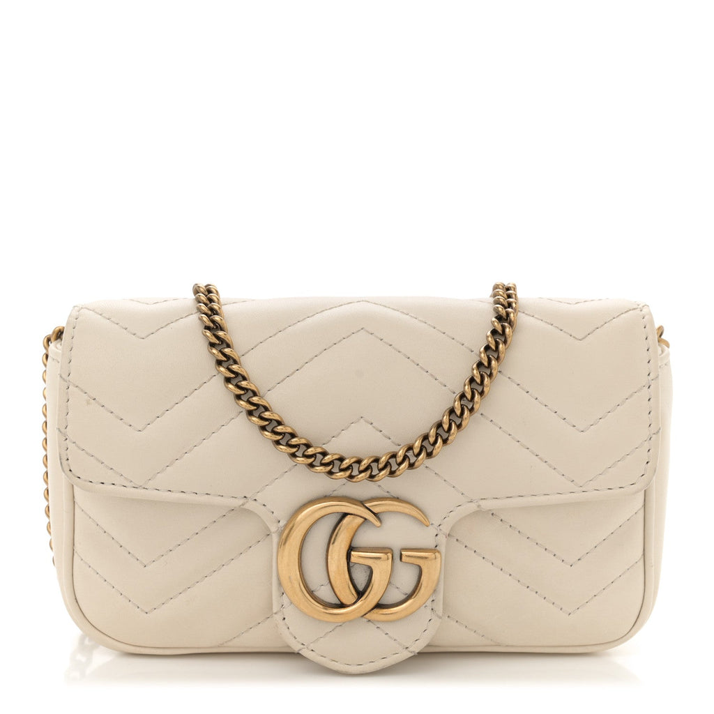 Calfskin Matelasse Super Mini GG Marmont Shoulder Bag White