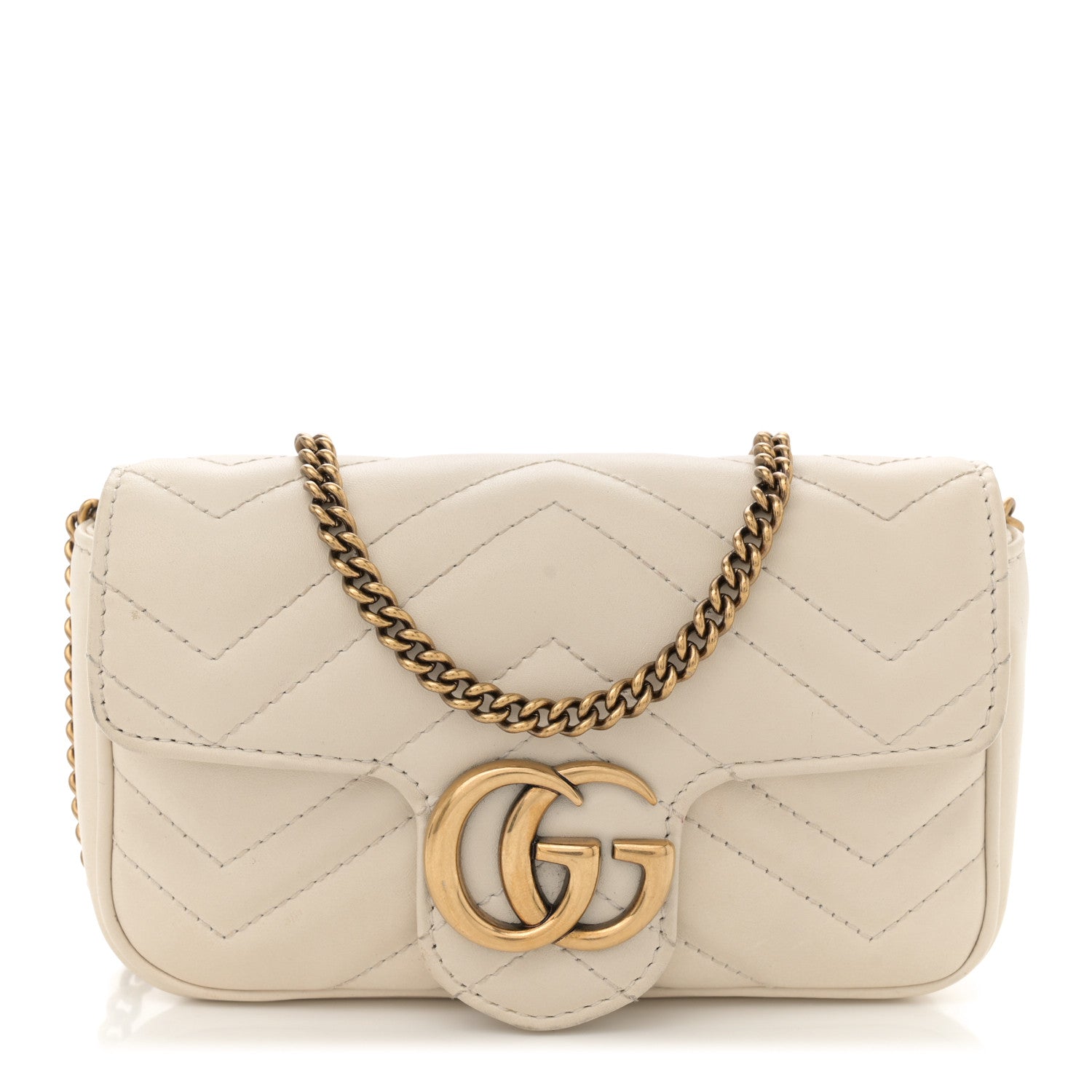 Calfskin Matelasse Super Mini GG Marmont Shoulder Bag White