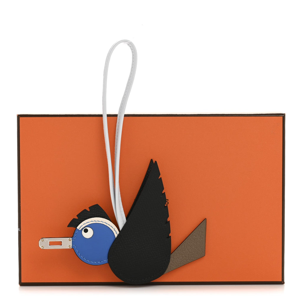 Epsom Swift Chevre Mysore Birdy Bag Charm Black Etoupe Bleu Hydra Bleu Brume