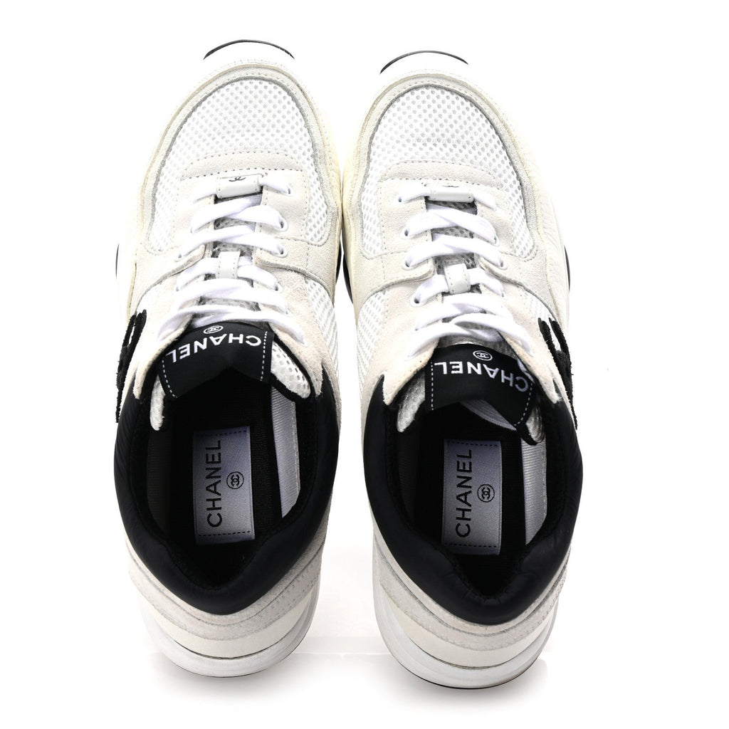 Mesh Suede Calfskin Grained Calfskin Womens CC Sneakers 40 White Black