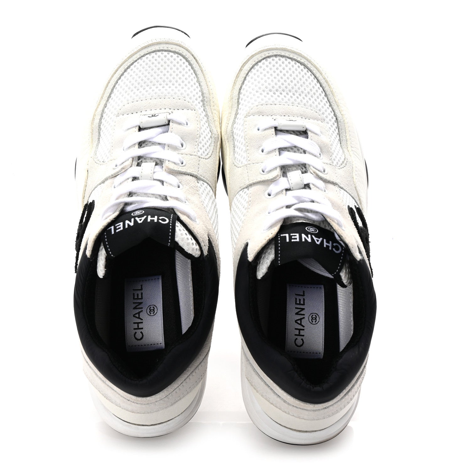 Mesh Suede Calfskin Grained Calfskin Womens CC Sneakers 40 White Black