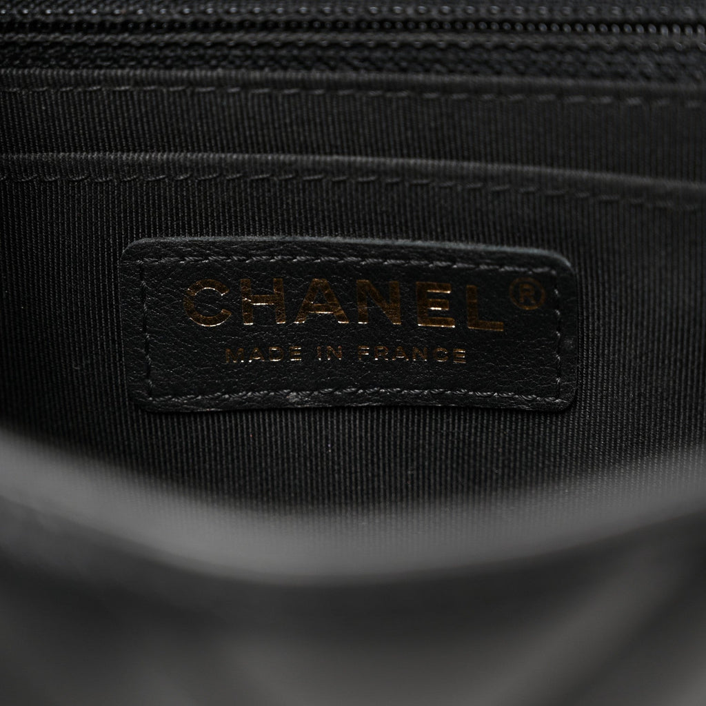 Calfskin Chevron Quilted Mini Statement Flap Black