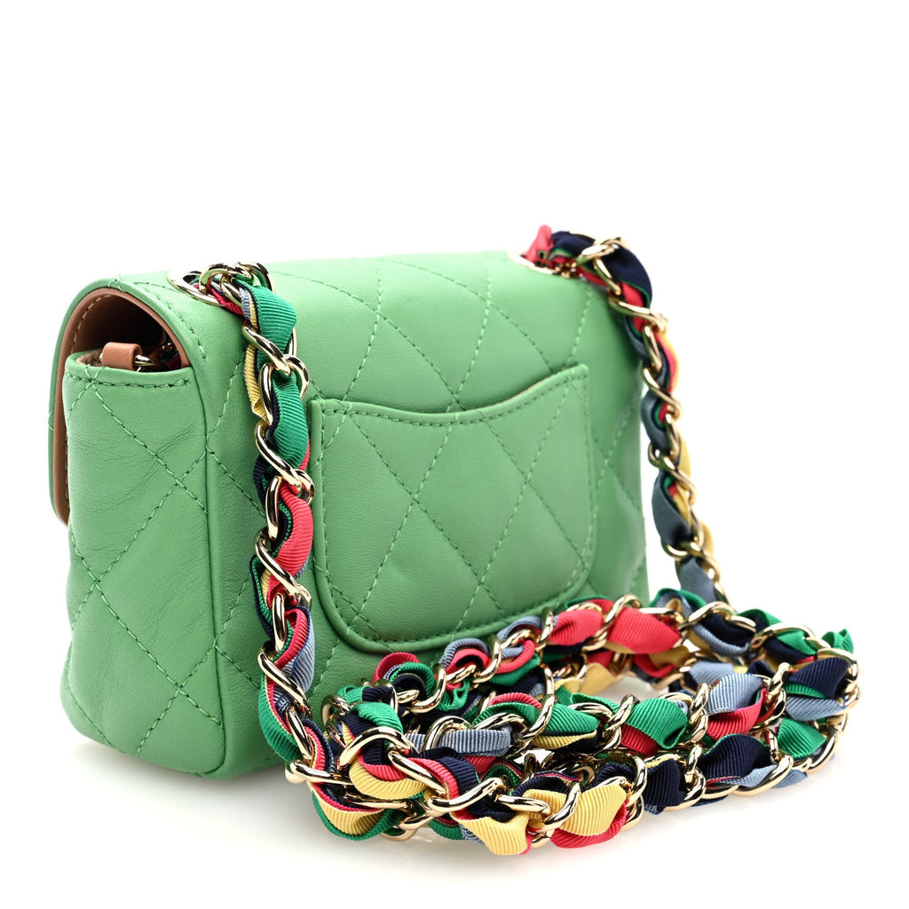Lambskin Mixed Fibers Quilted Small Cocovado Flap Green