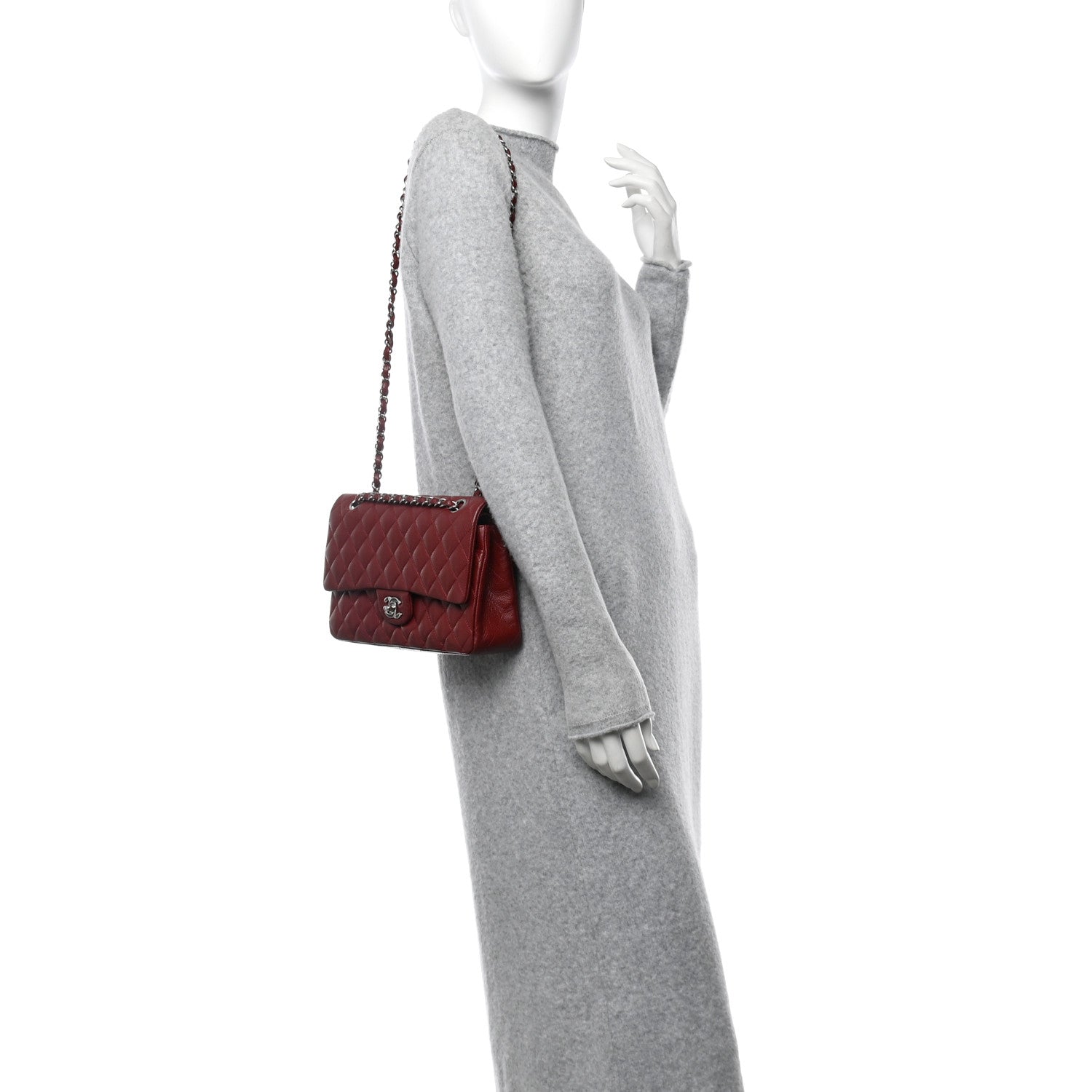 Caviar Quilted Medium Double Flap Burgundy
