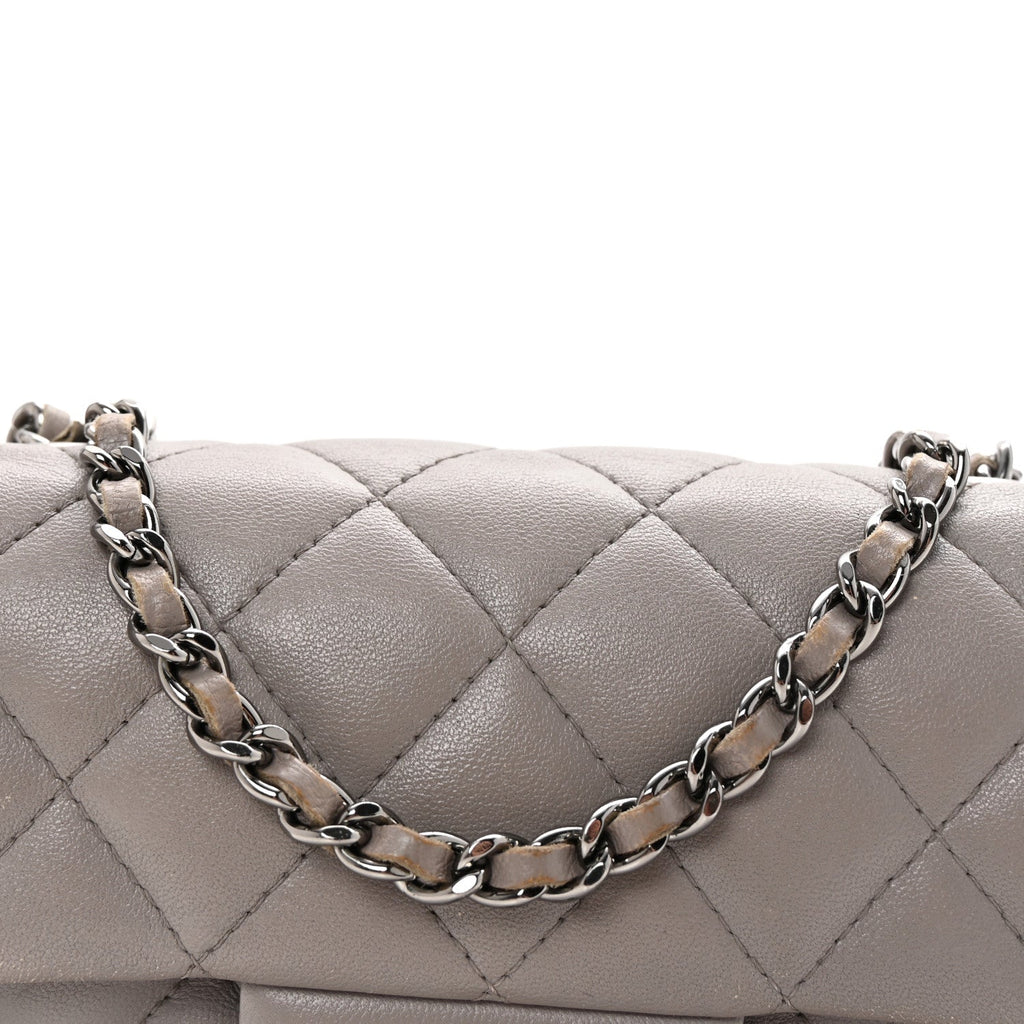 Lambskin Quilted Extra Mini Rectangular Flap Grey