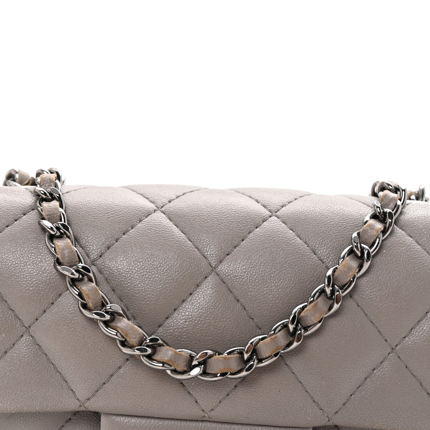 Lambskin Quilted Extra Mini Rectangular Flap Grey