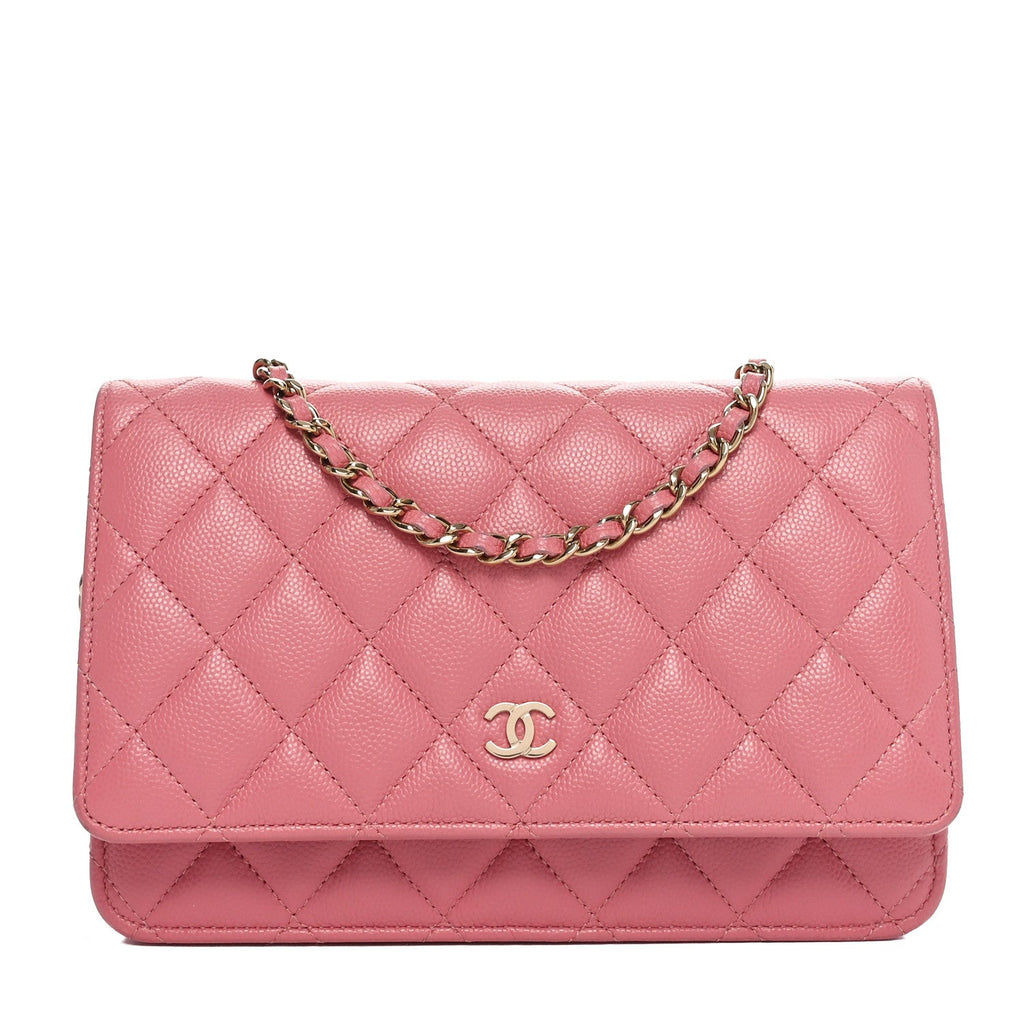 Caviar Quilted Wallet On Chain WOC Dark Pink