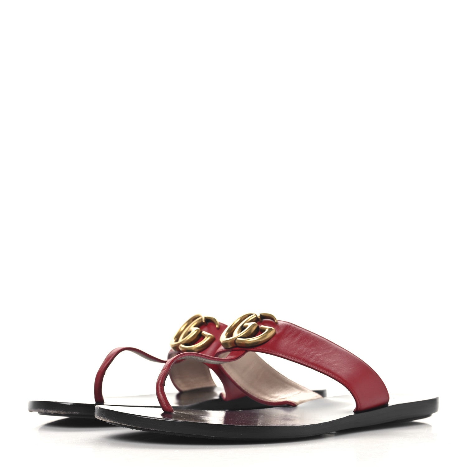 Calfskin GG Marmont Thong Sandals 36.5 Red