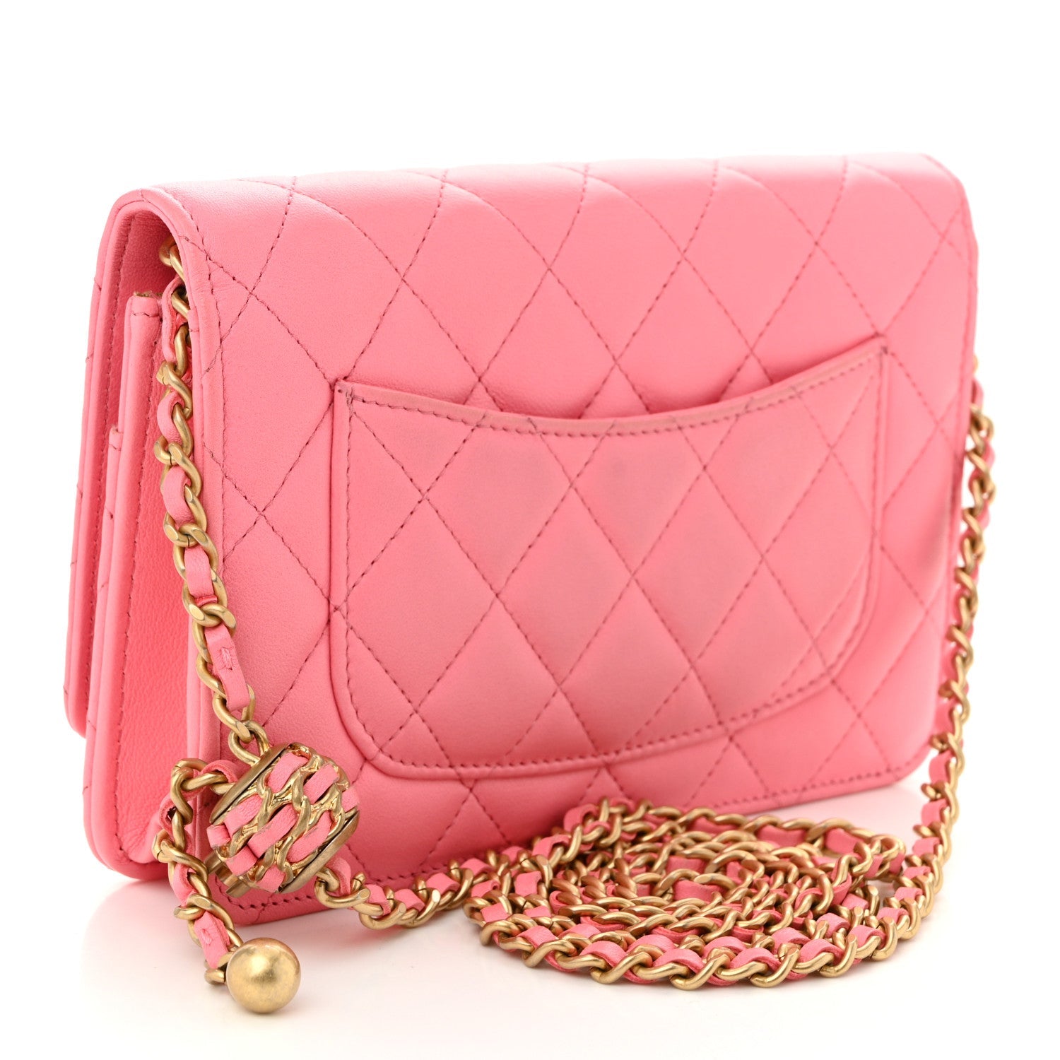 Lambskin Quilted CC Pearl Crush Wallet on Chain WOC Pink