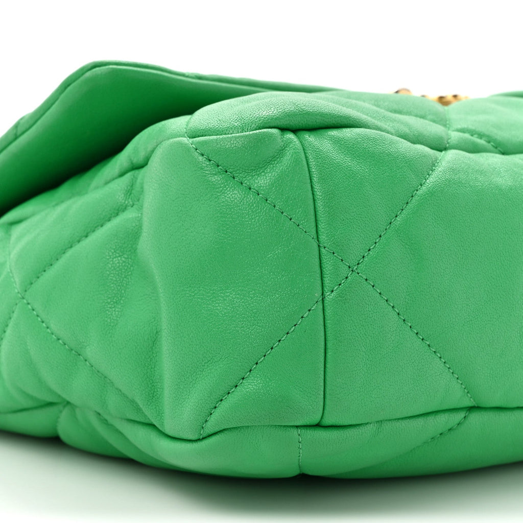 Goatskin Quilted Large Chanel 19 Flap Green