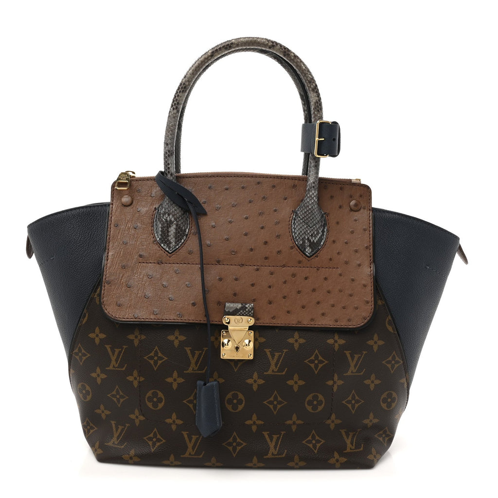 Ostrich Snakeskin Monogram Majestueux Tote MM Blue