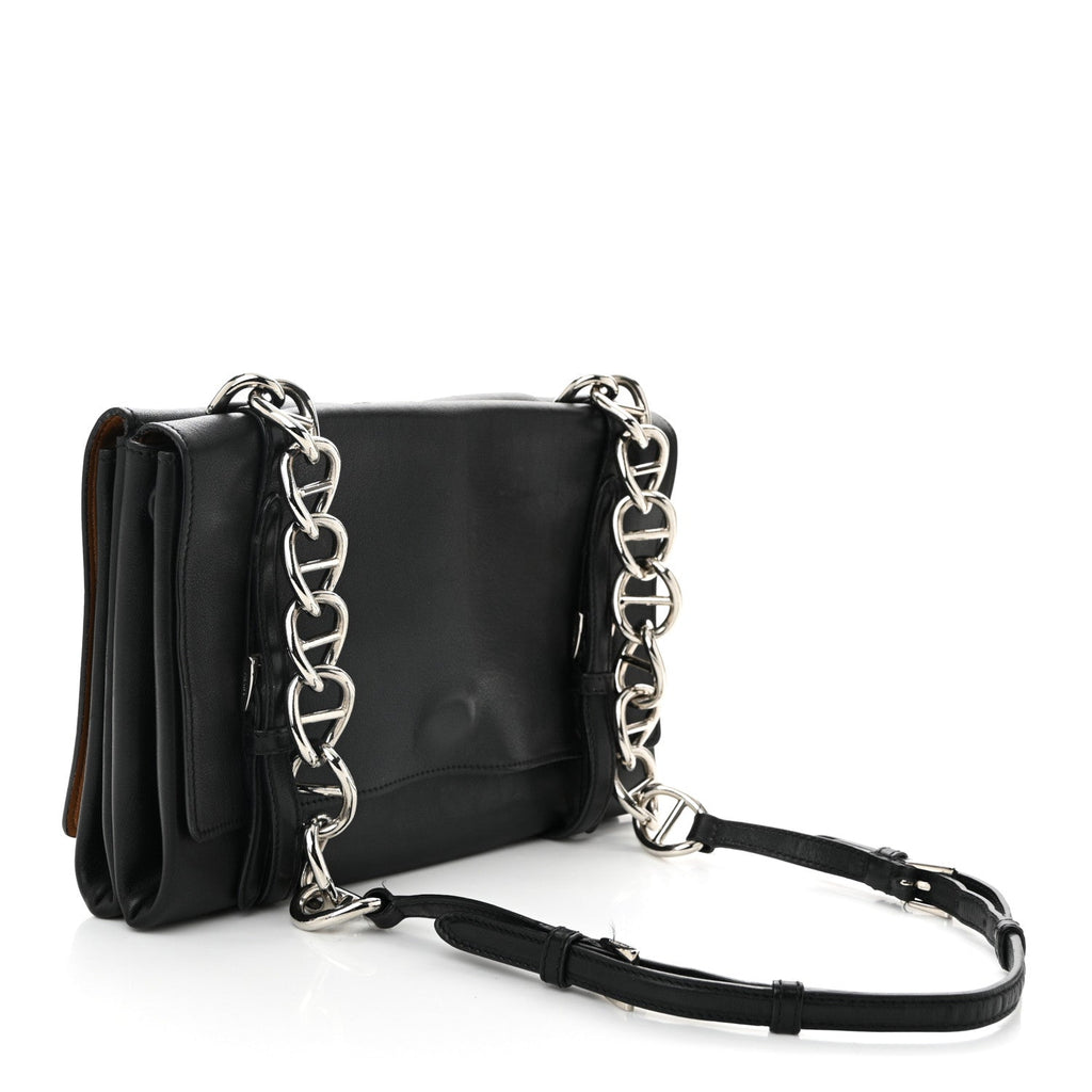 Vitello Soft Chain Flap Bag Black