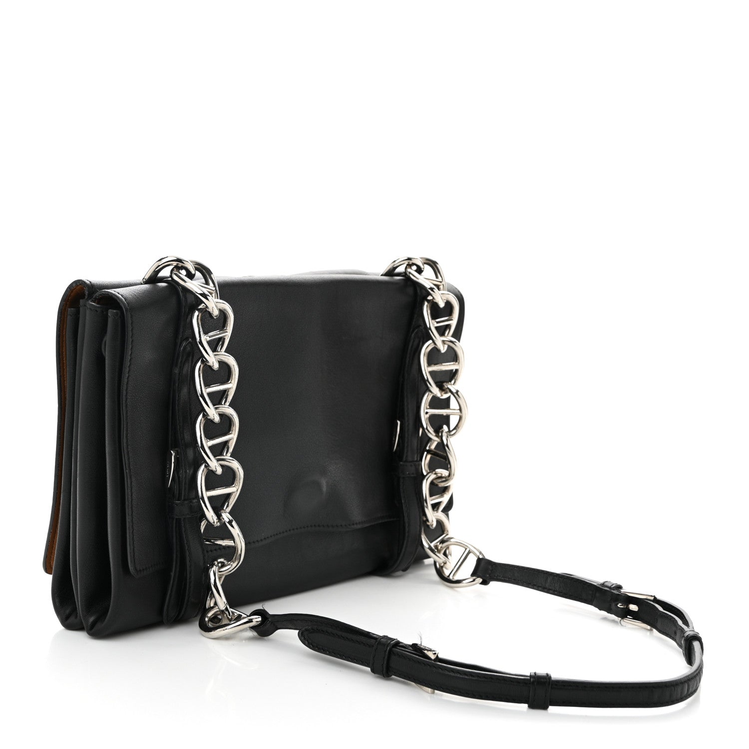 Vitello Soft Chain Flap Bag Black