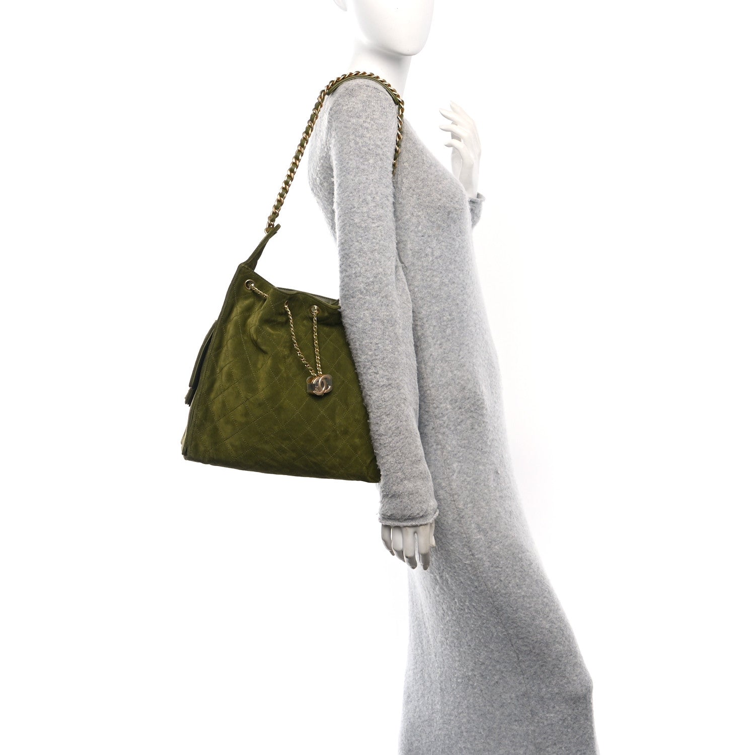 Suede Quilted Medium Chanel 25 Hobo Khaki
