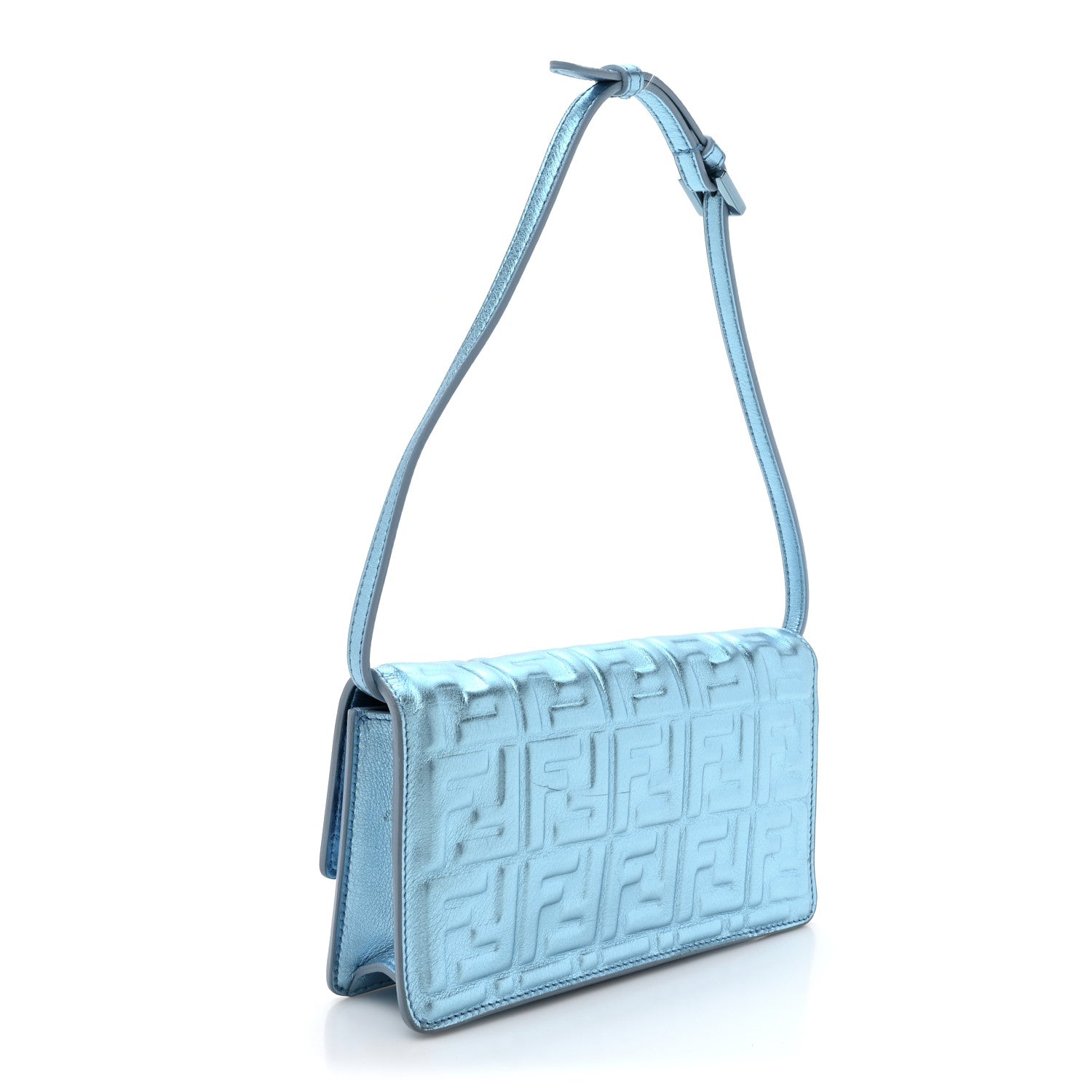 Metallic Nappa Matisse FF Embossed Wallet On Chain Laguna Palladio