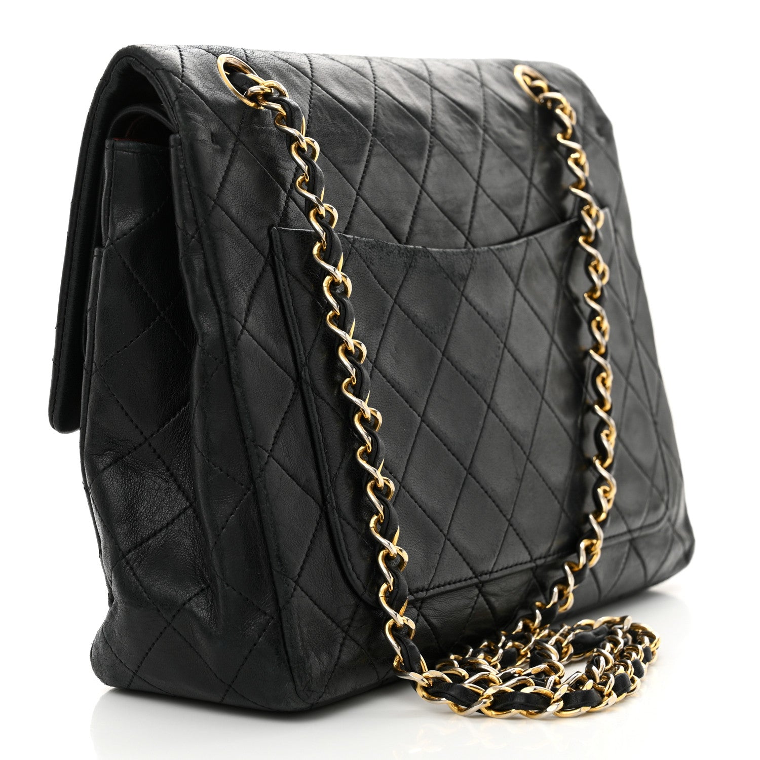 Lambskin Quilted Medium Double Flap Black