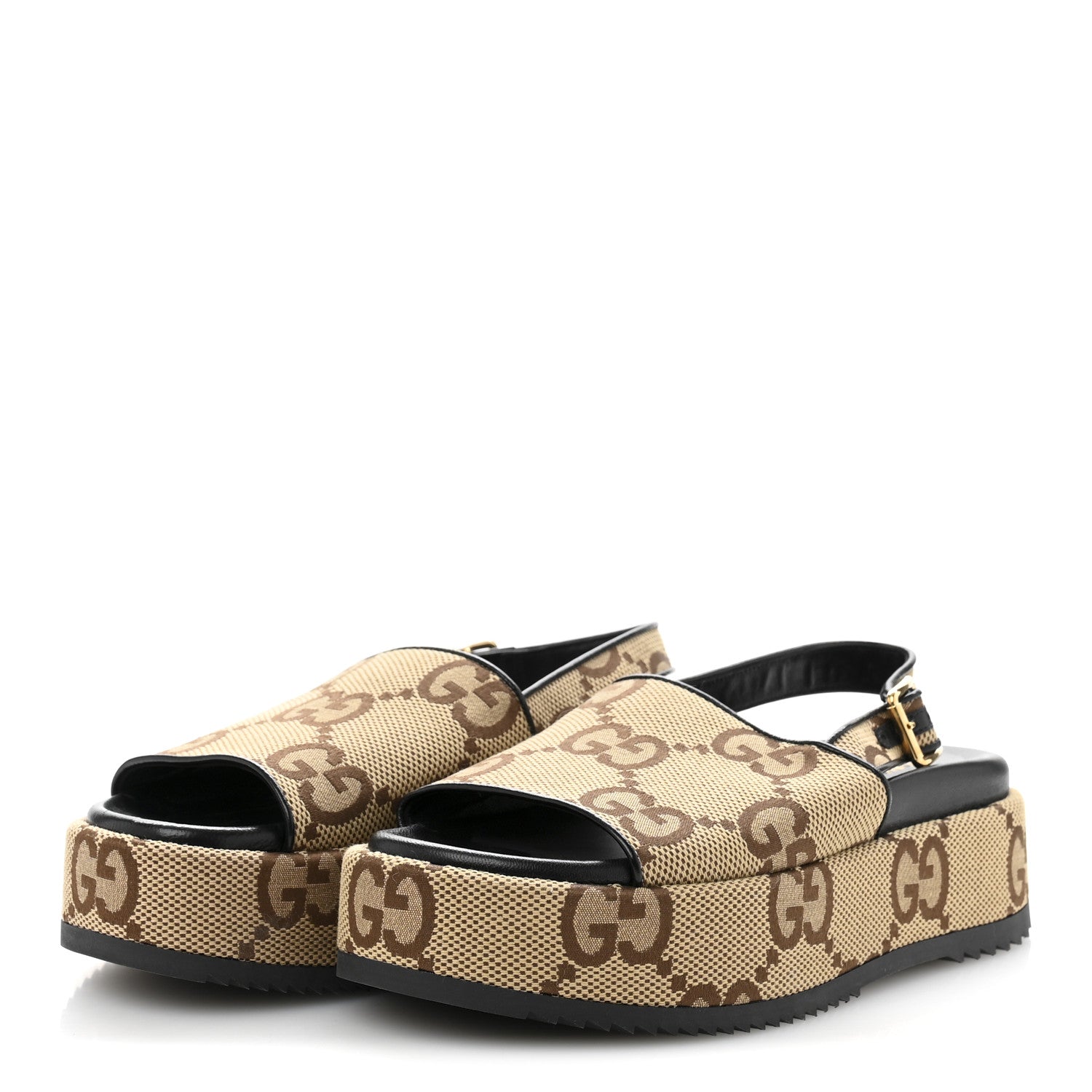 Monogram Maxi GG Granada Kid Angelina Platform 35mm Slingback Sandals 38 Camel Ebony Black