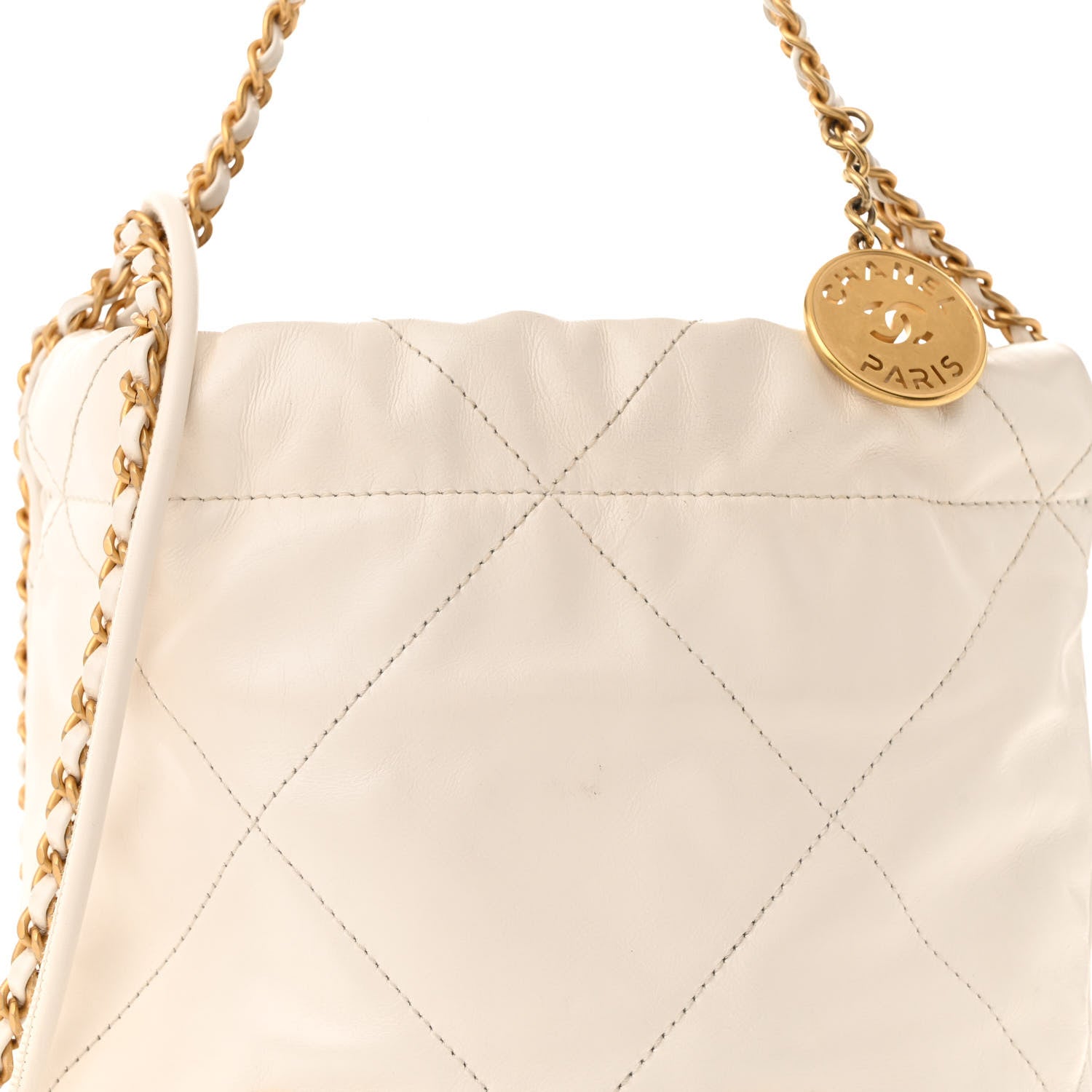 Shiny Calfskin Quilted Mini Chanel 22 White