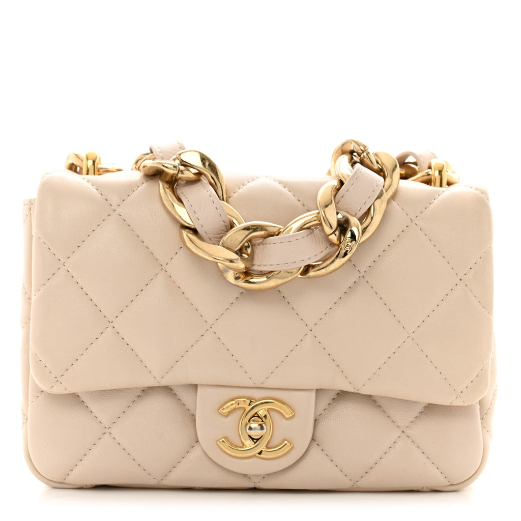 Lambskin Quilted Small CC Funky Town Flap Beige