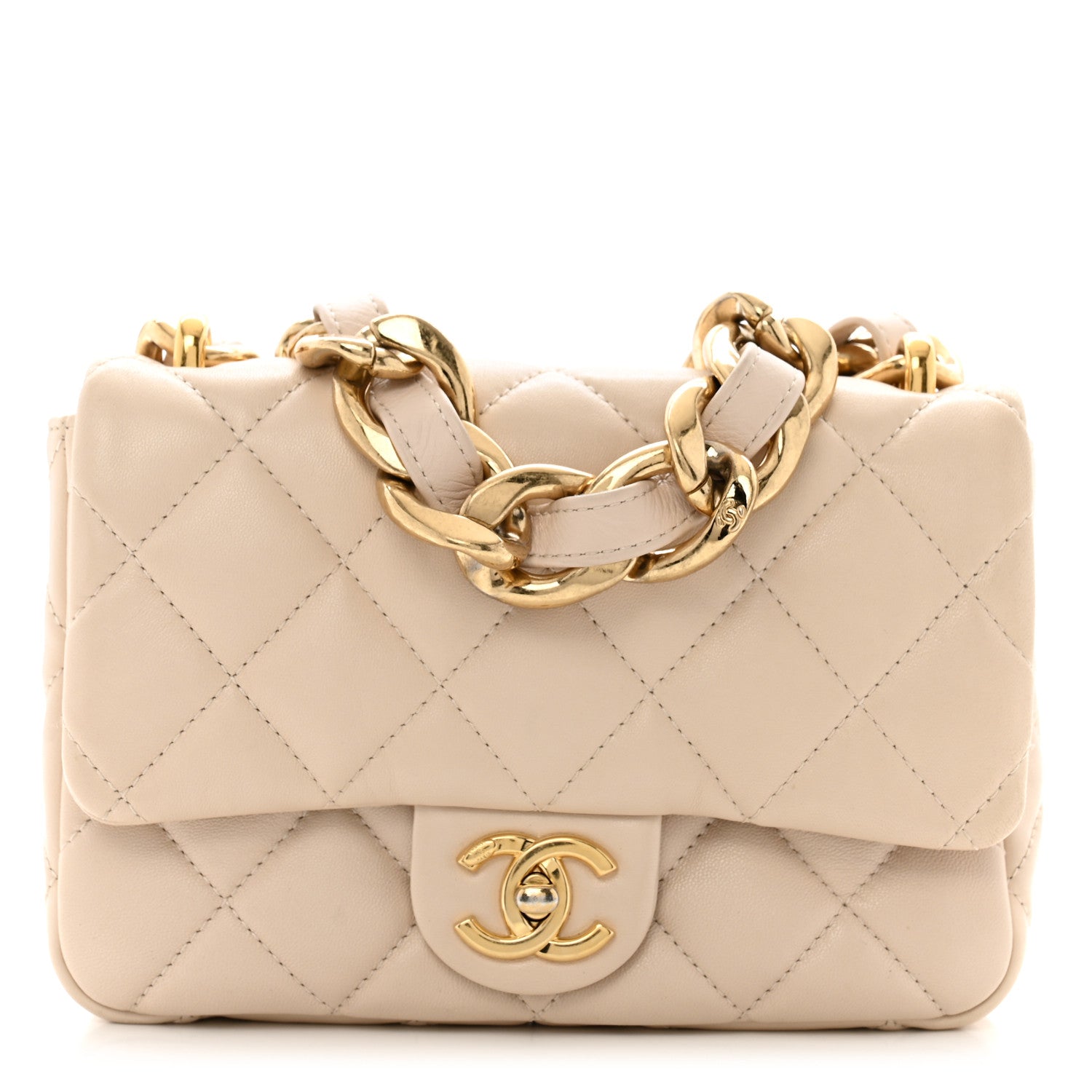 Lambskin Quilted Small CC Funky Town Flap Beige
