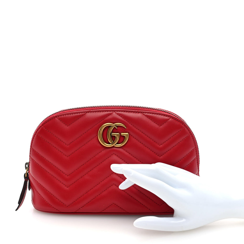 Calfskin Matelasse Large GG Marmont Pouch Cosmetic Case Hibiscus Red