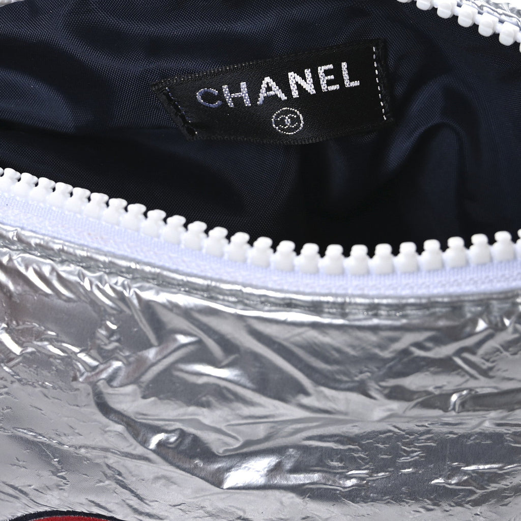 Nylon Terry Cloth Reversible Chanel Airlines Tote Silver Navy