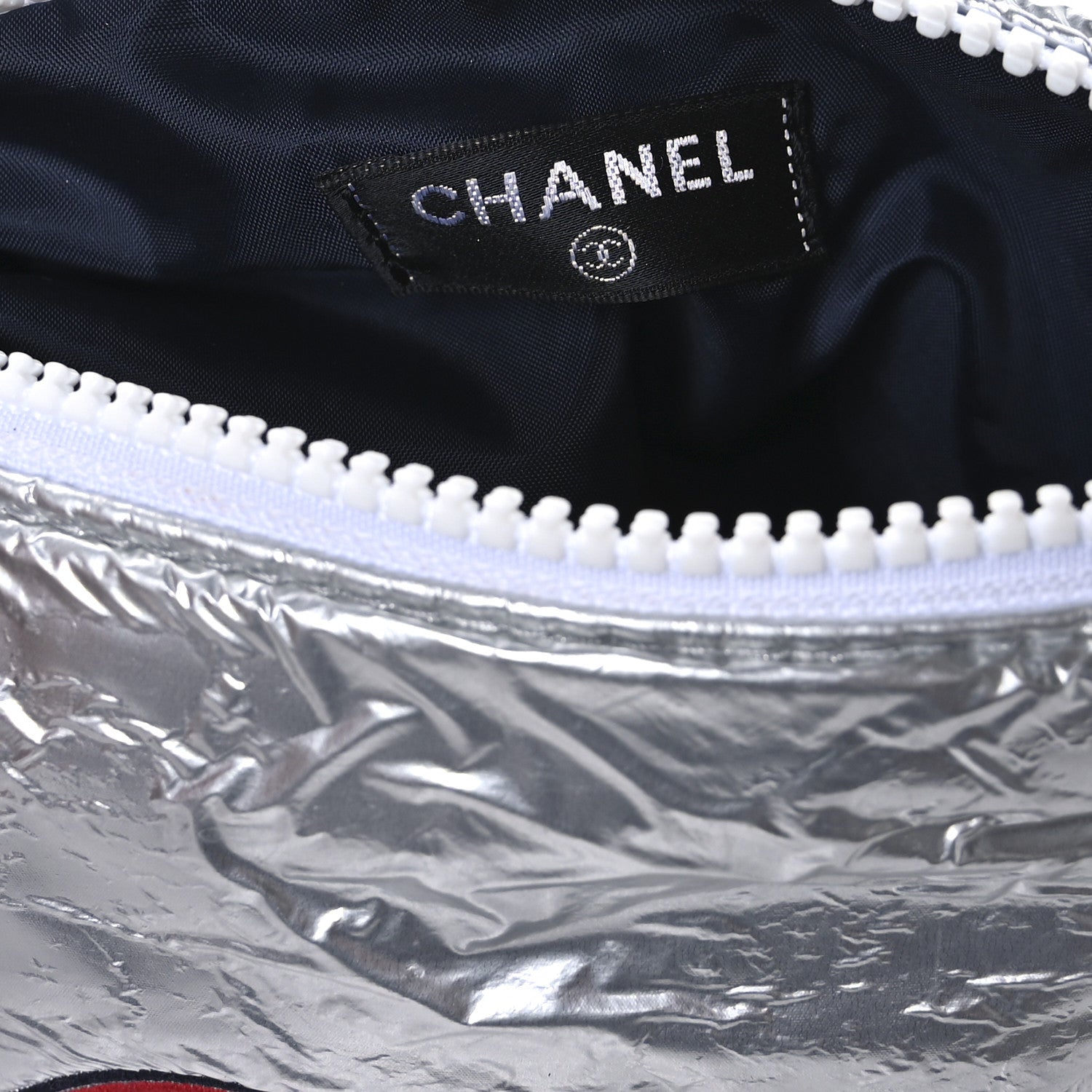 Nylon Terry Cloth Reversible Chanel Airlines Tote Silver Navy