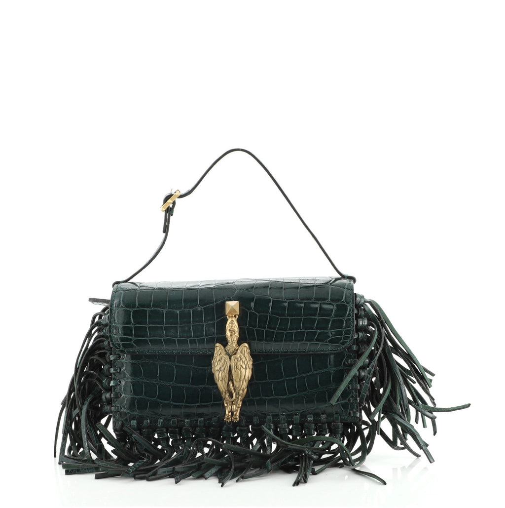 Gryphon Fringe Flap Bag Crocodile Mini