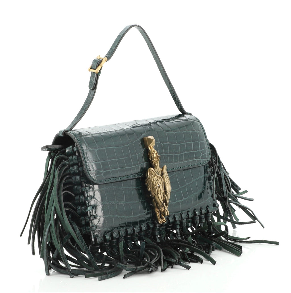Gryphon Fringe Flap Bag Crocodile Mini