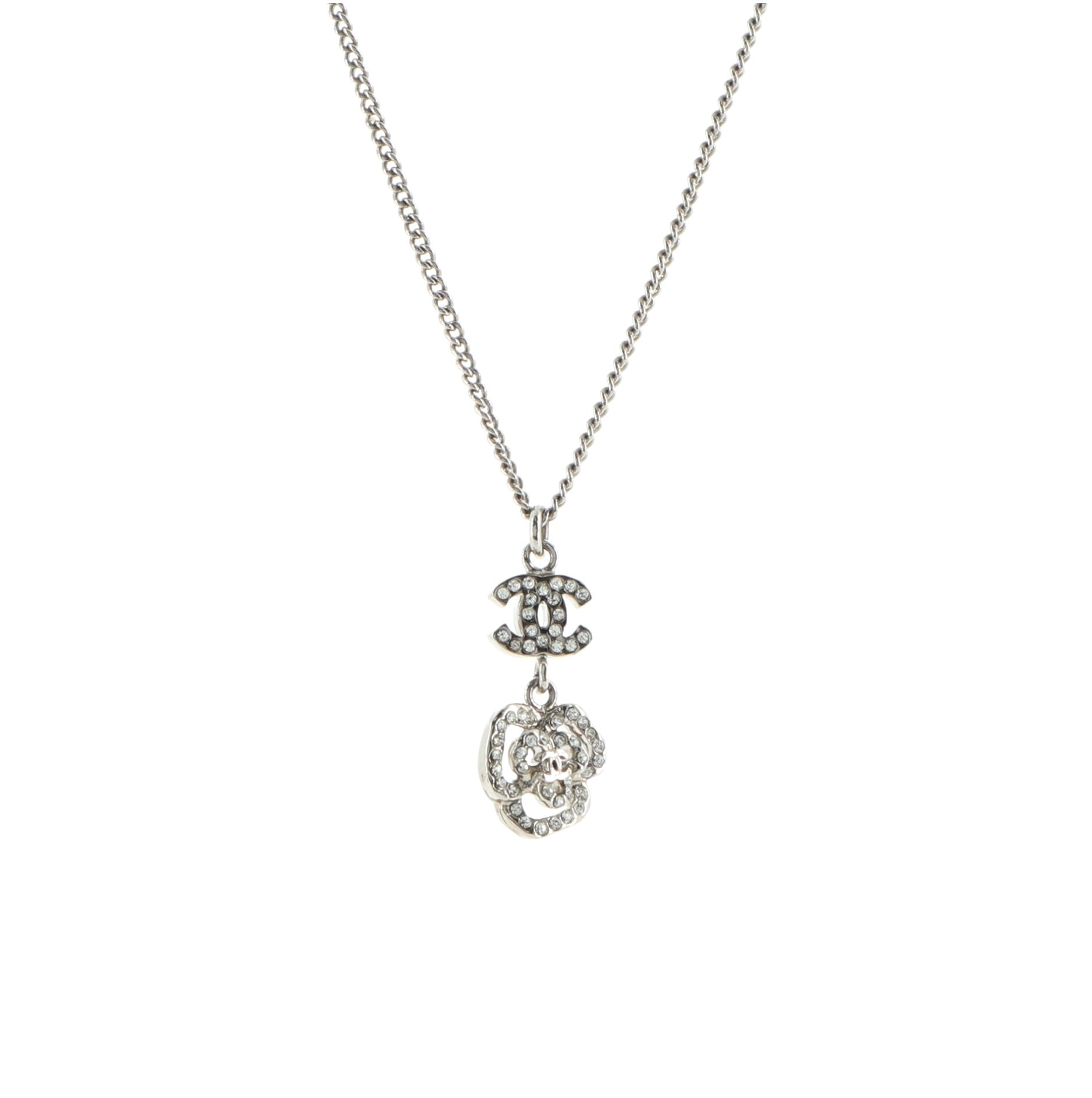 CC Camellia Pendant Necklace Metal with Crystal