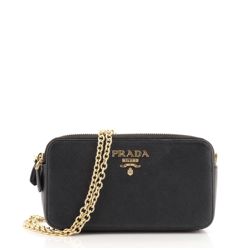 Double Zip Wallet on Chain Crossbody Saffiano Leather Mini