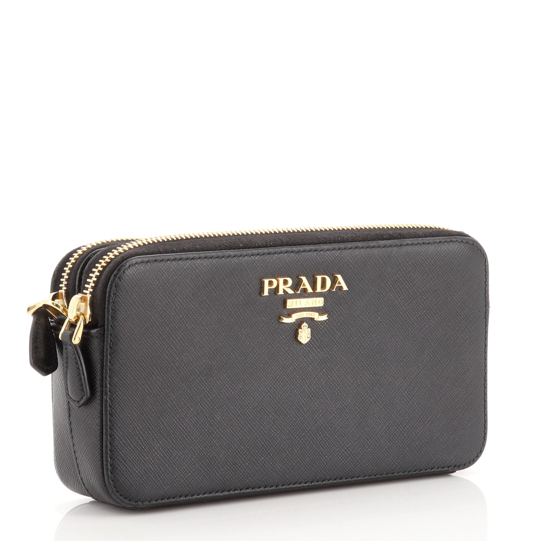 Double Zip Wallet on Chain Crossbody Saffiano Leather Mini