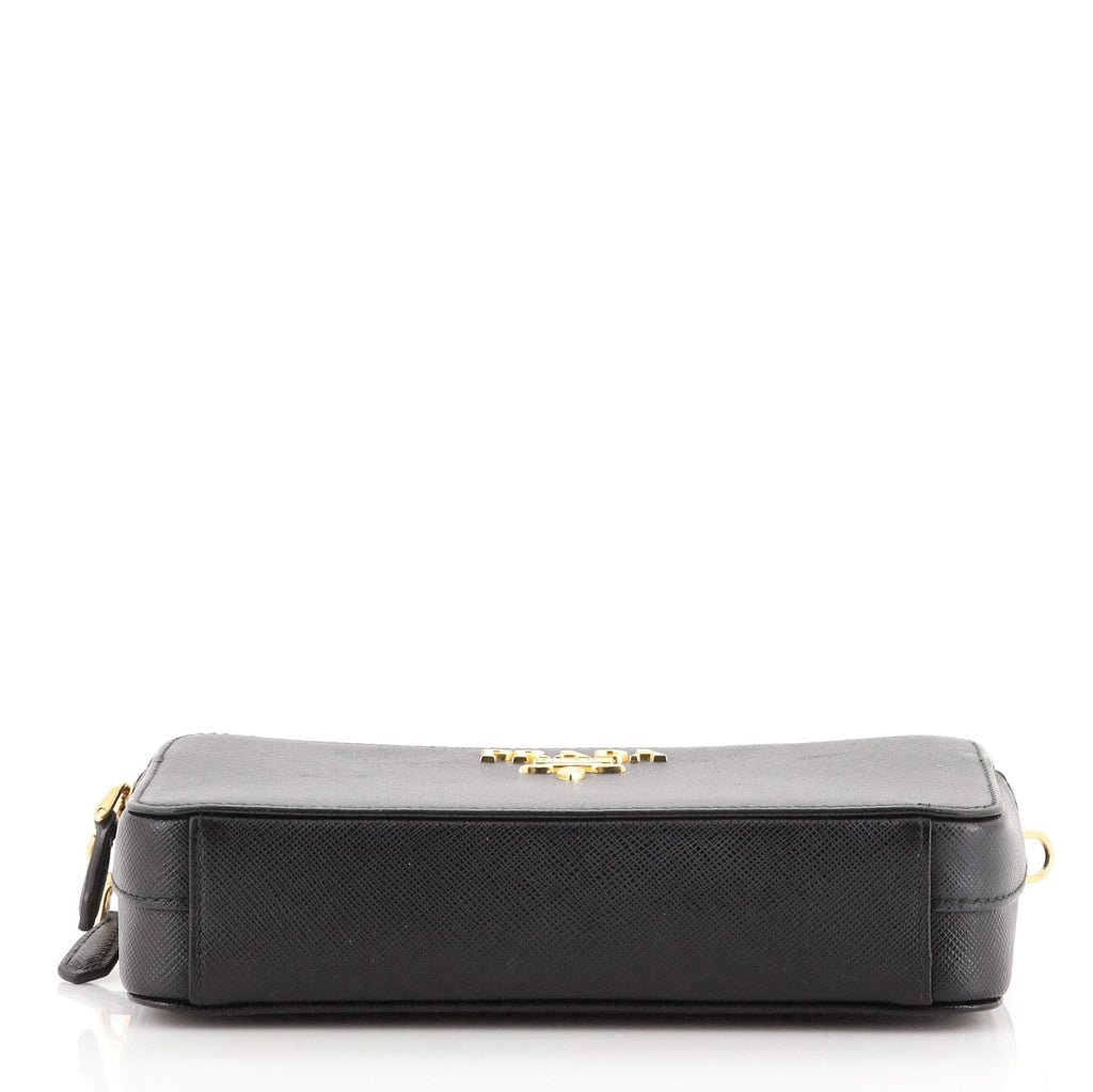 Double Zip Wallet on Chain Crossbody Saffiano Leather Mini