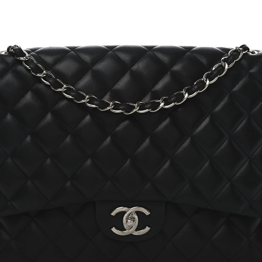 Lambskin Quilted Maxi Double Flap Black
