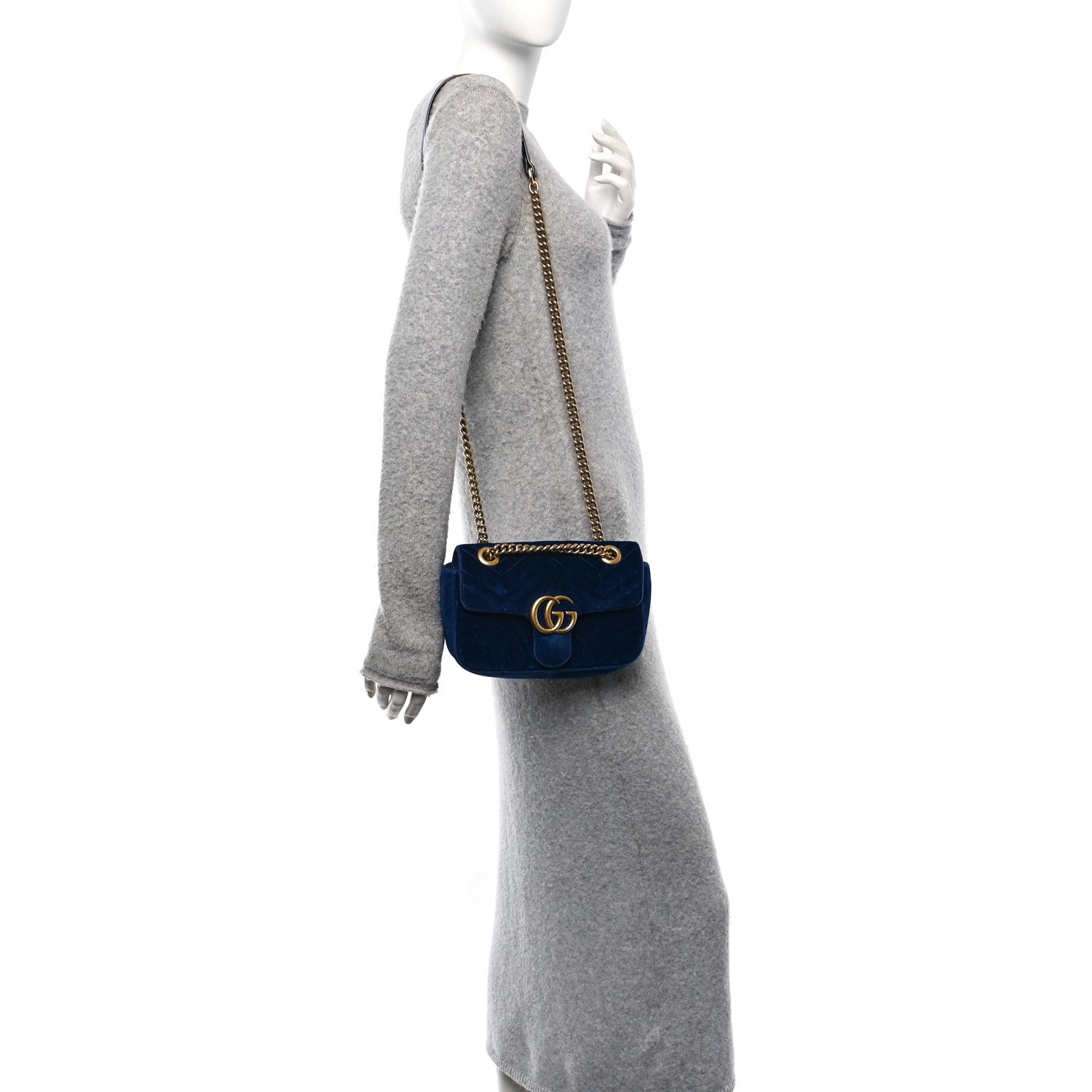 Velvet Matelasse Mini GG Marmont Shoulder Bag Cobalt Blue