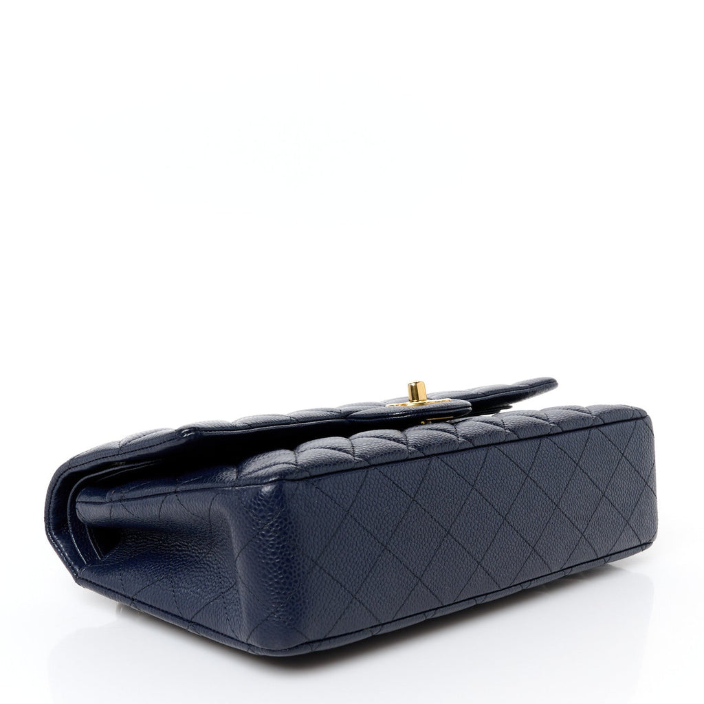 Caviar Quilted Medium Double Flap Navy