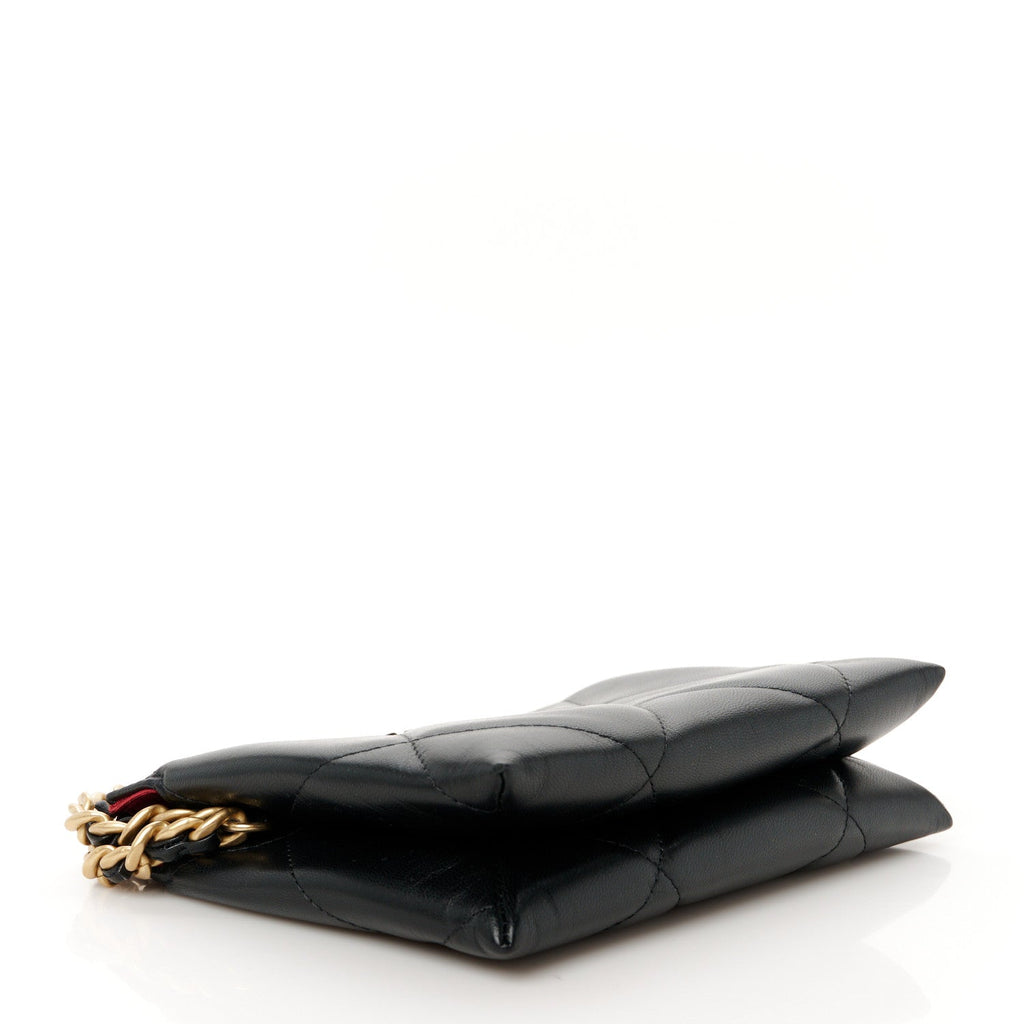Shiny Goatskin Quilted Small Chanel 19 Pouch With Handle Black