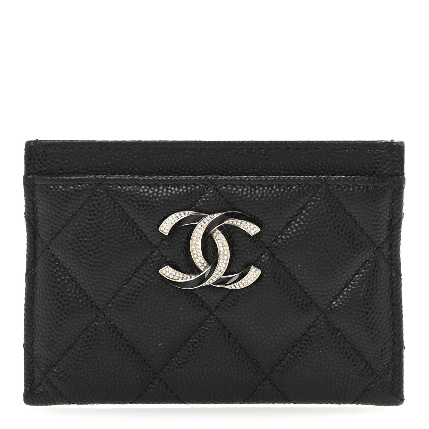 Caviar Quilted Crystal Enamel CC  Holder Black