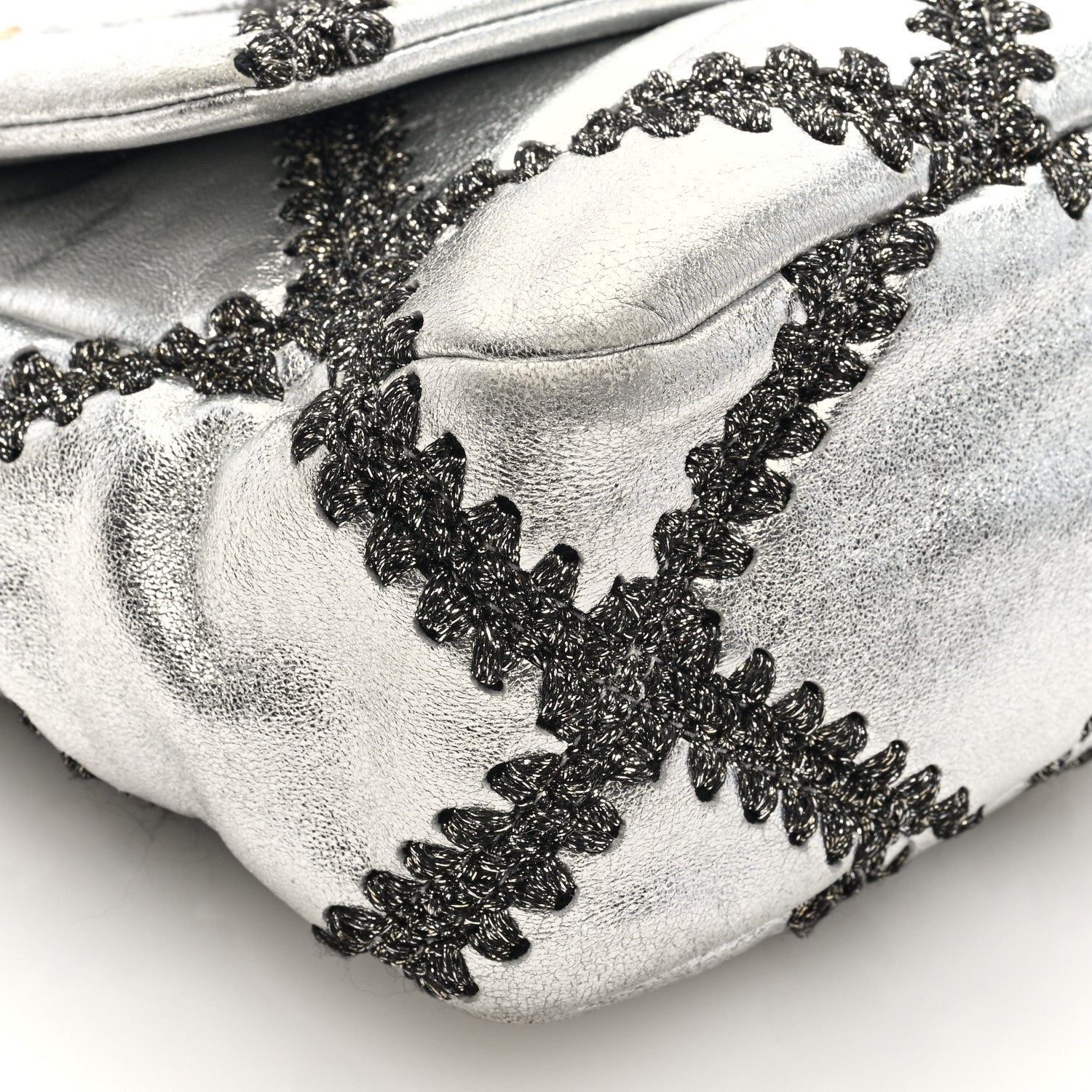 Metallic Calfskin Crochet Medium Chanel 19 Flap Silver